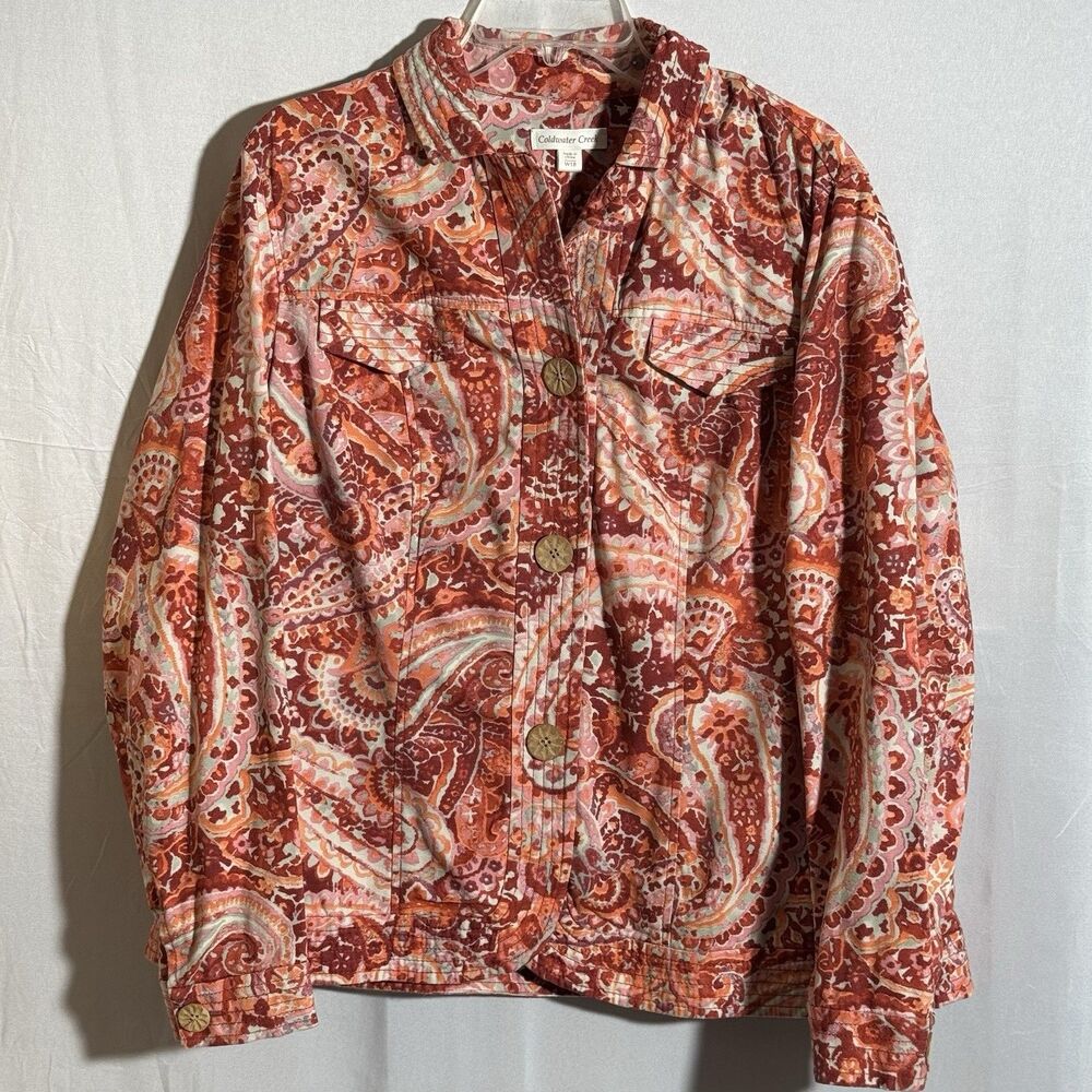 Coldwater Creek Paisley Jacket Women's Size 18W Boho Lightweight Button Front